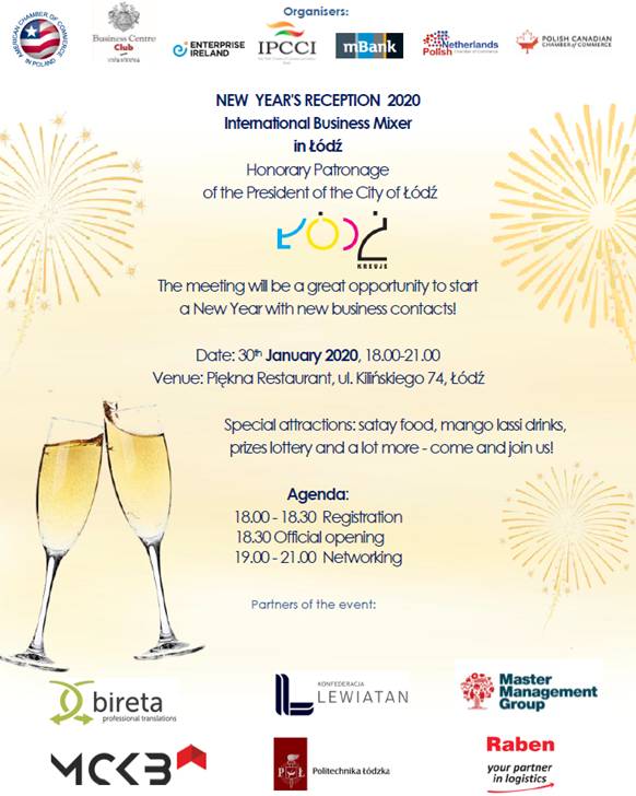 PCCC: Invitation New Year’s Reception, Łódź, 30th January, 6pm.